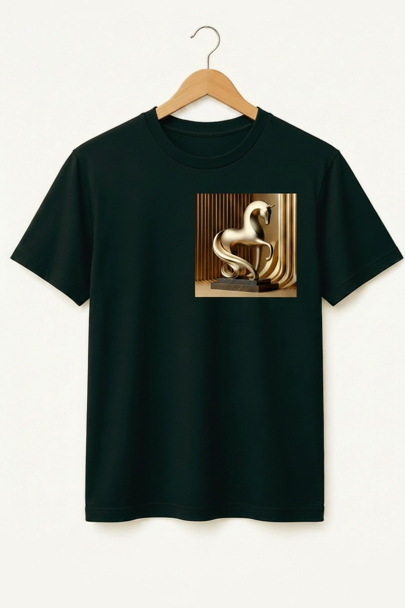 Unicorn — Golden Sculpture Art Premium Black T-Shirt
