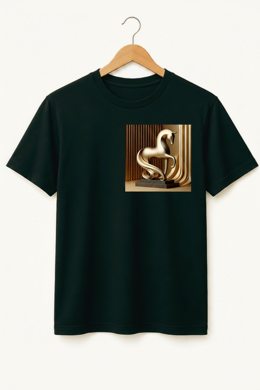 Unicorn — Golden Sculpture Art Premium Black T-Shirt