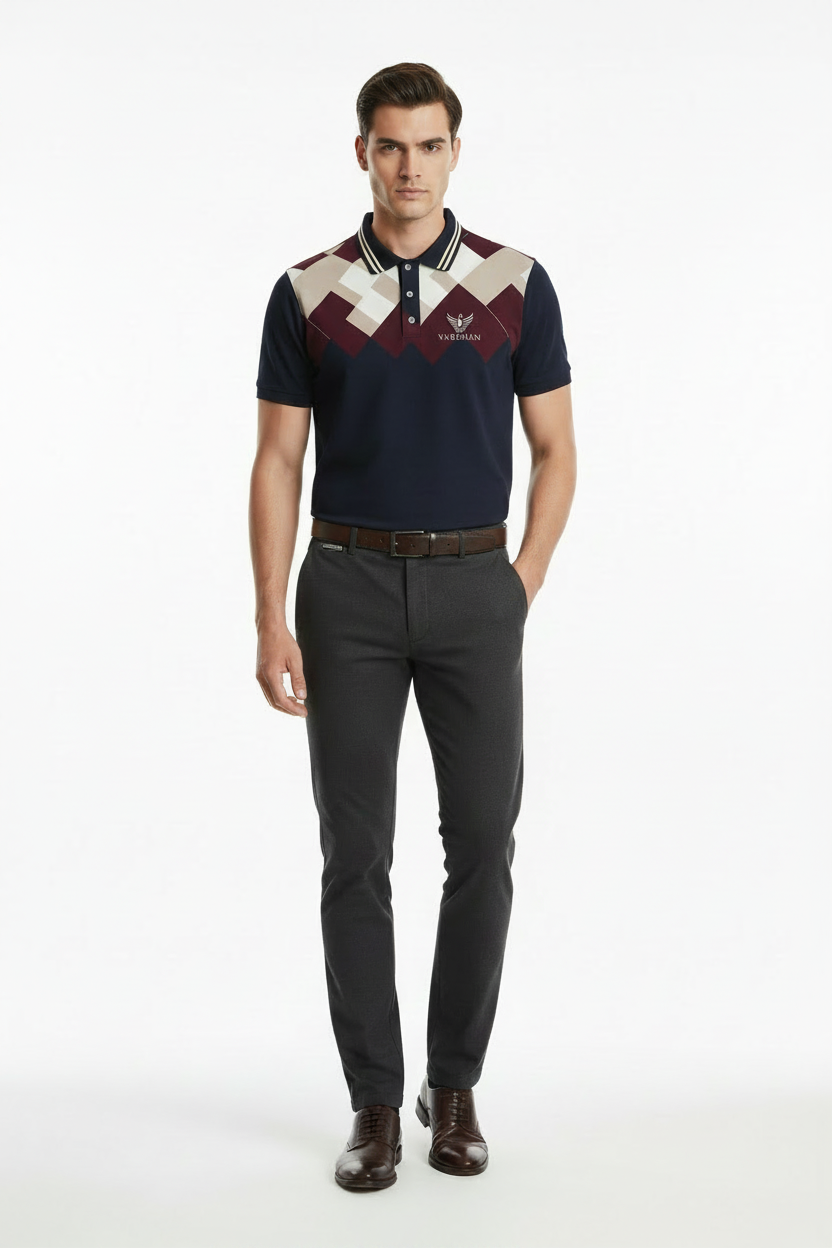VARDHAN Heritage Argyle Premium Polo – Burgundy & Navy