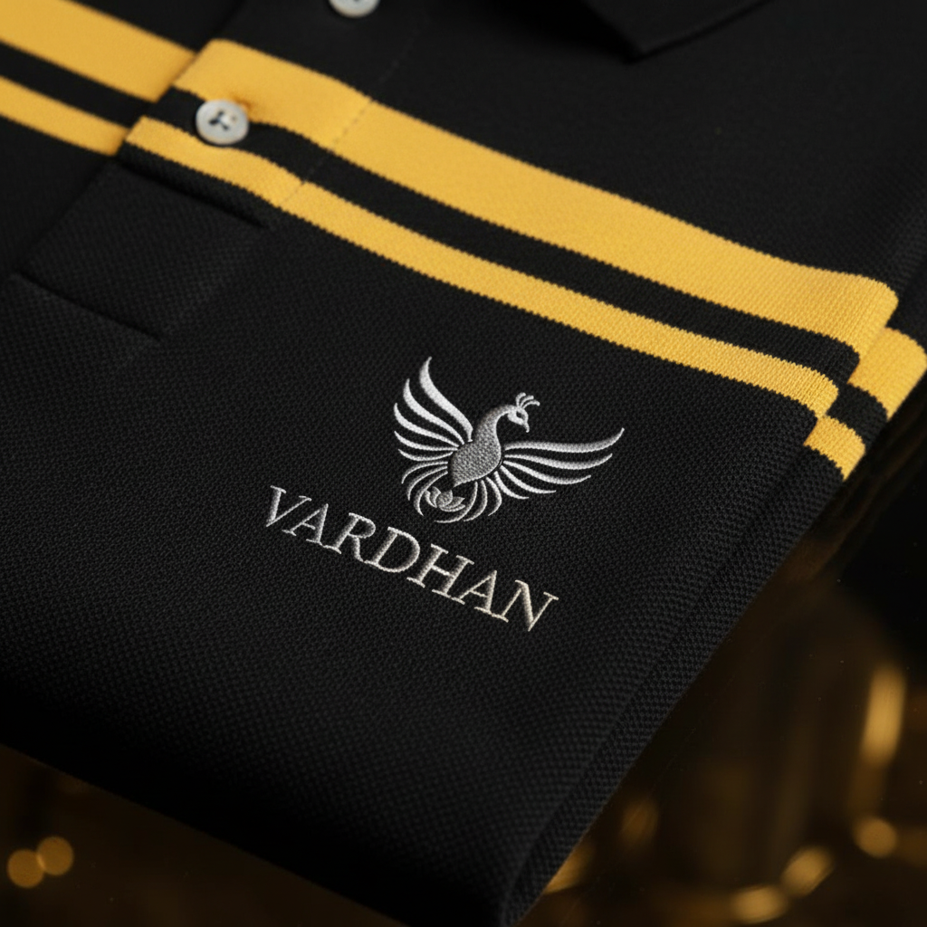 Vardhan Gold Stripe Polo – Jet Black & Gold