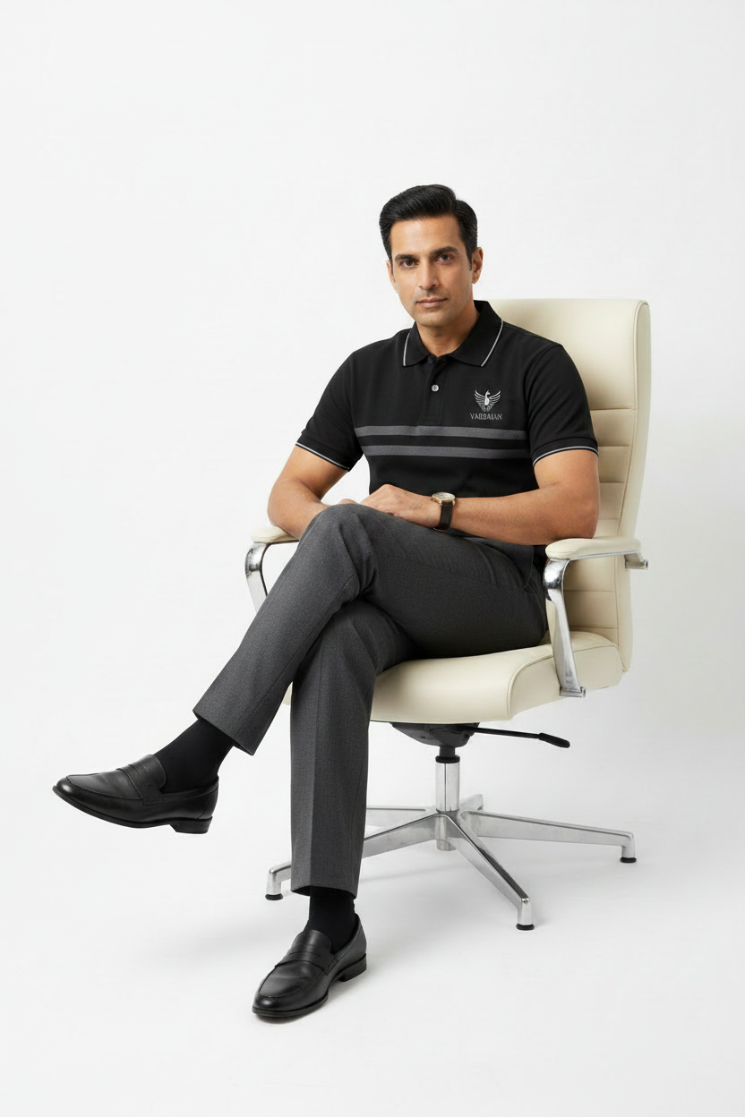 Vardhan Shadow Stripe Polo – Jet Black & Graphite