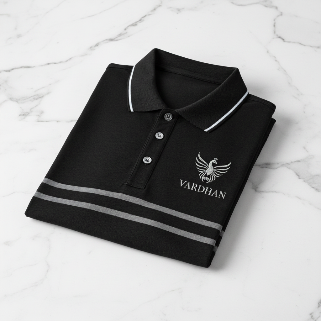 Vardhan Shadow Stripe Polo – Jet Black & Graphite