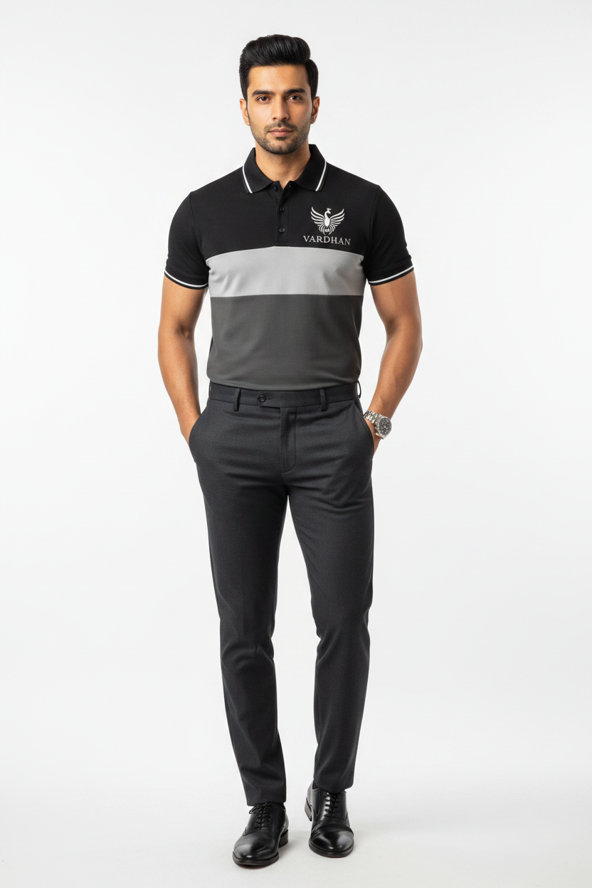 Vardhan Midnight Colorblock Polo – Onyx & Grey