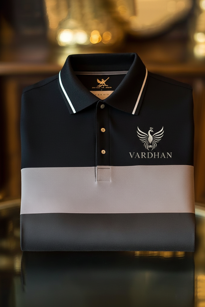 Vardhan Midnight Colorblock Polo – Onyx & Grey