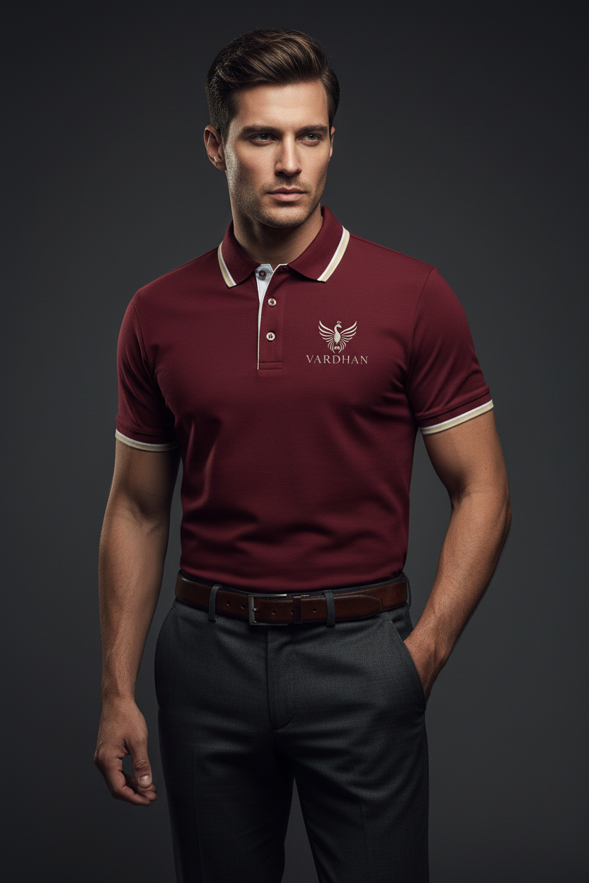 VARDHAN Royal Crest Premium Polo – Deep Burgundy