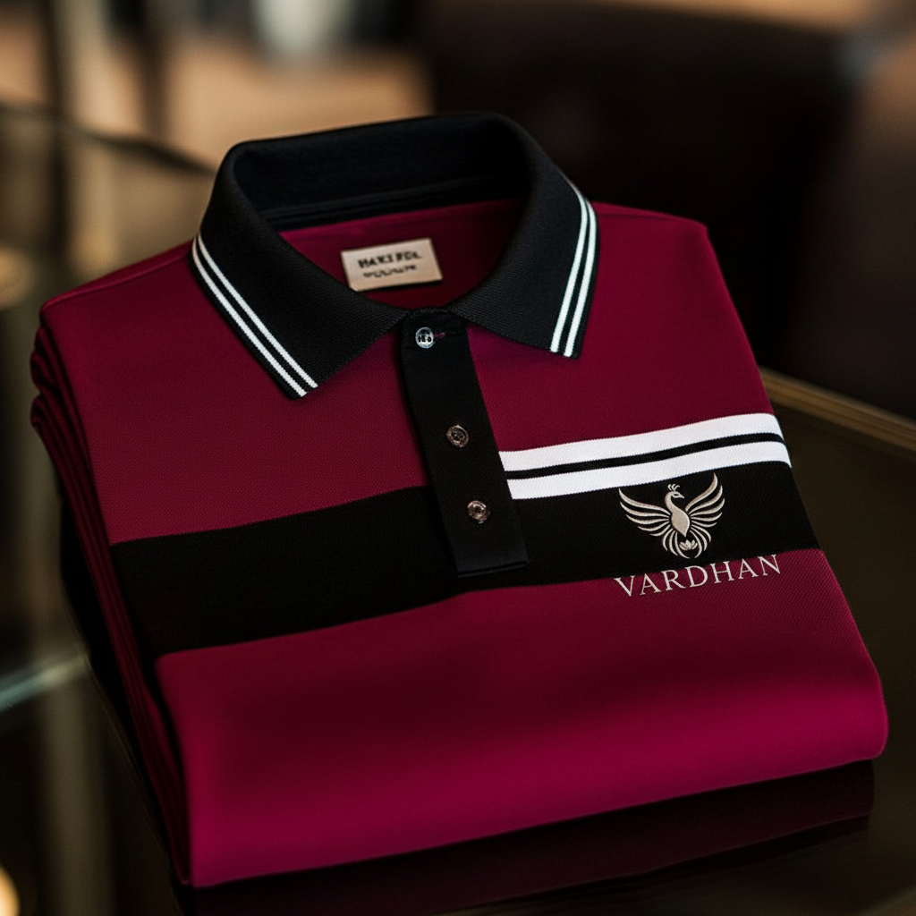 Vardhan Sovereign Stripe Polo – Burgundy & Onyx