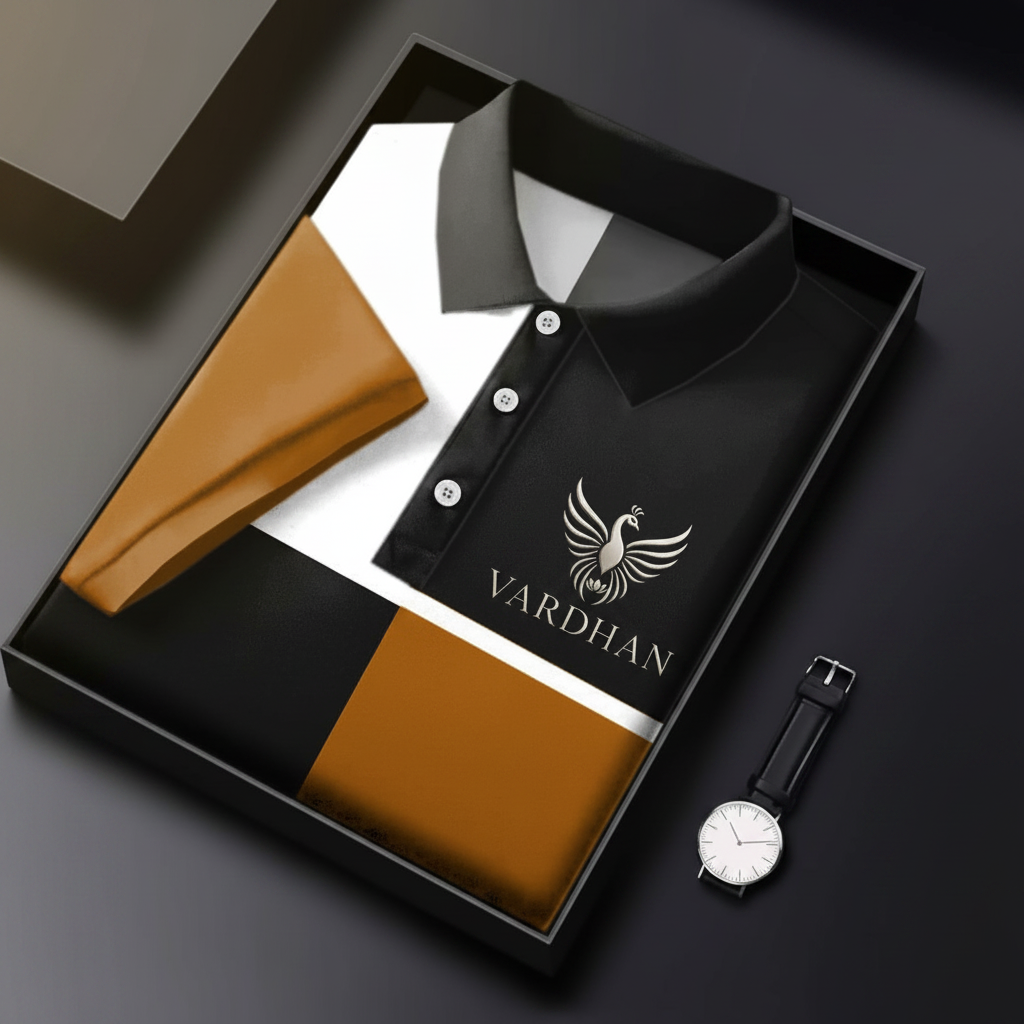Vardhan Colorblock Polo – Onyx, Ivory & Caramel