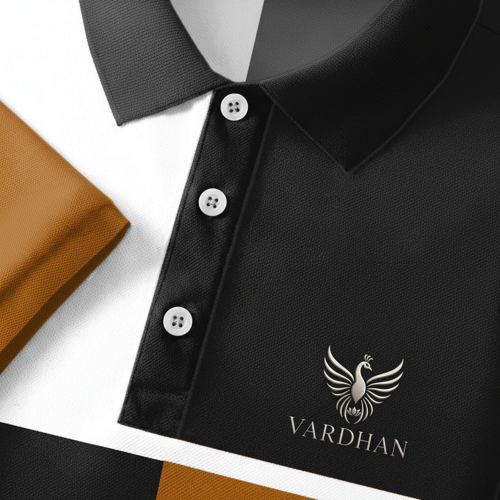 Vardhan Colorblock Polo – Onyx, Ivory & Caramel