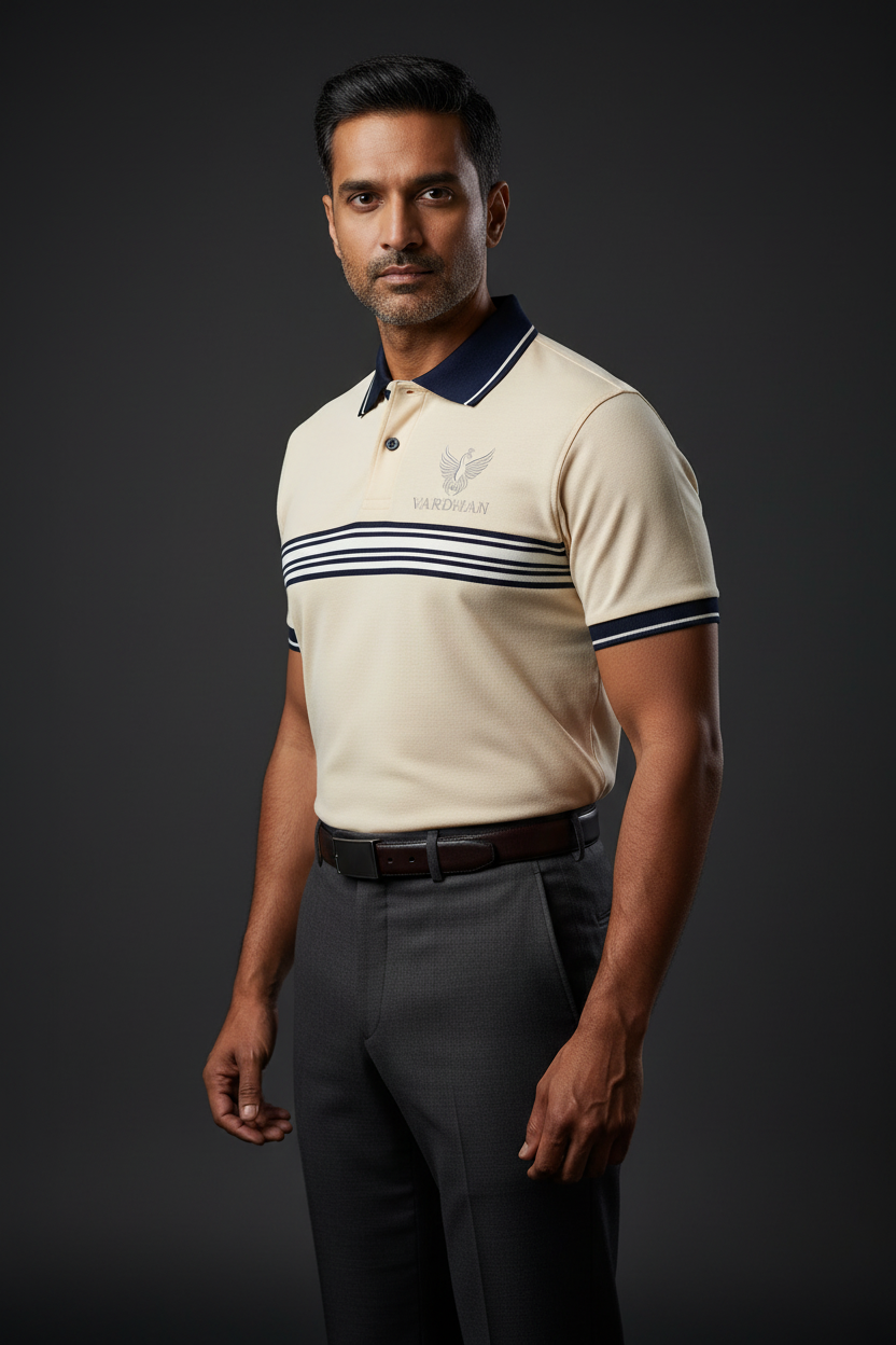 Vardhan Crown Polo T-Shirt – White Navy