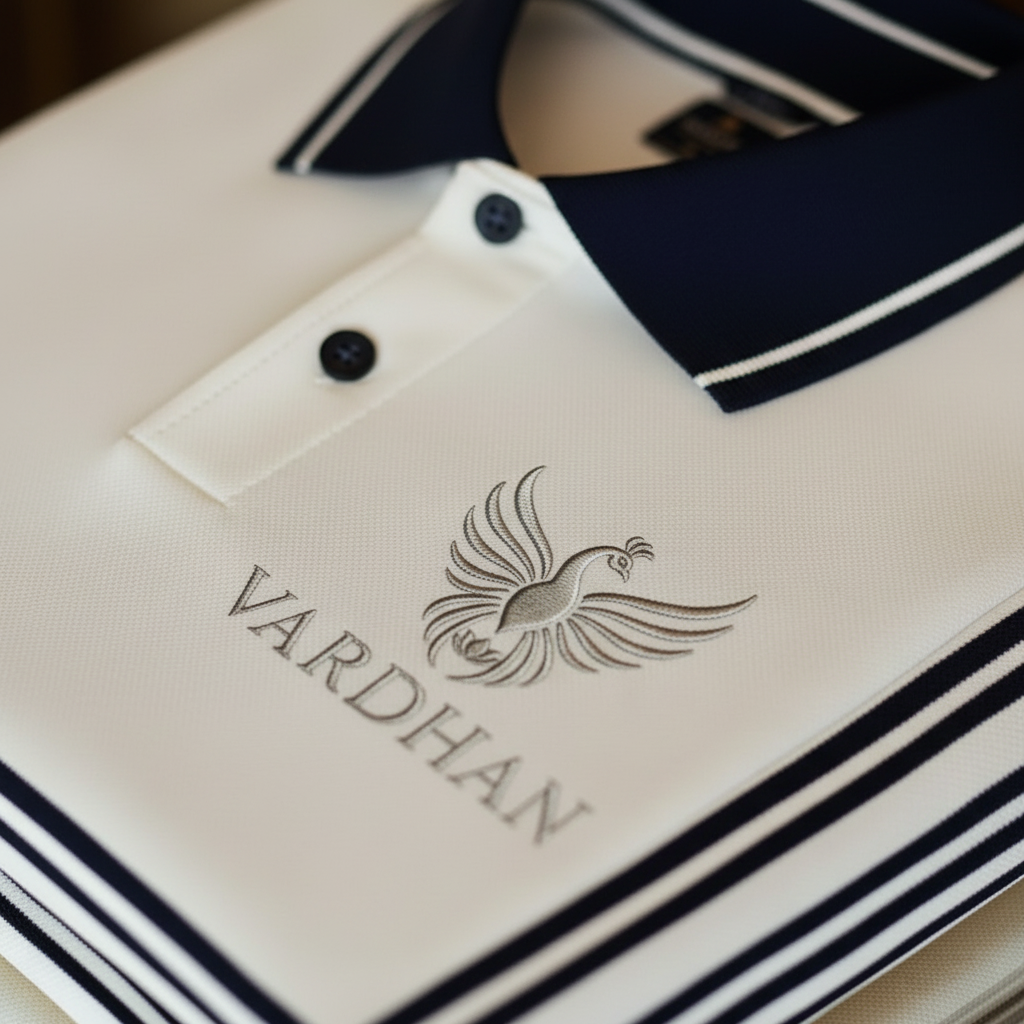 Vardhan Crown Polo T-Shirt – White Navy