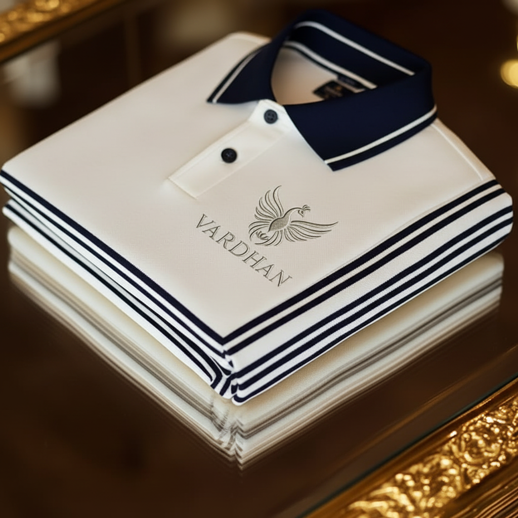 Vardhan Crown Polo T-Shirt – White Navy