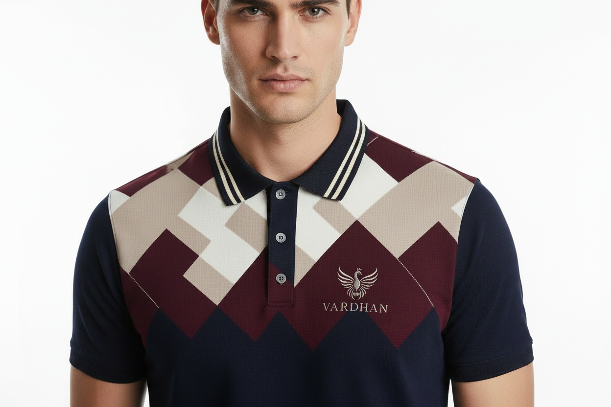 VARDHAN Heritage Argyle Premium Polo – Burgundy & Navy