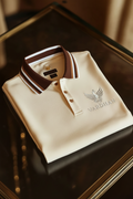 Vardhan Heritage Stripe Polo – Ivory & Chocolate