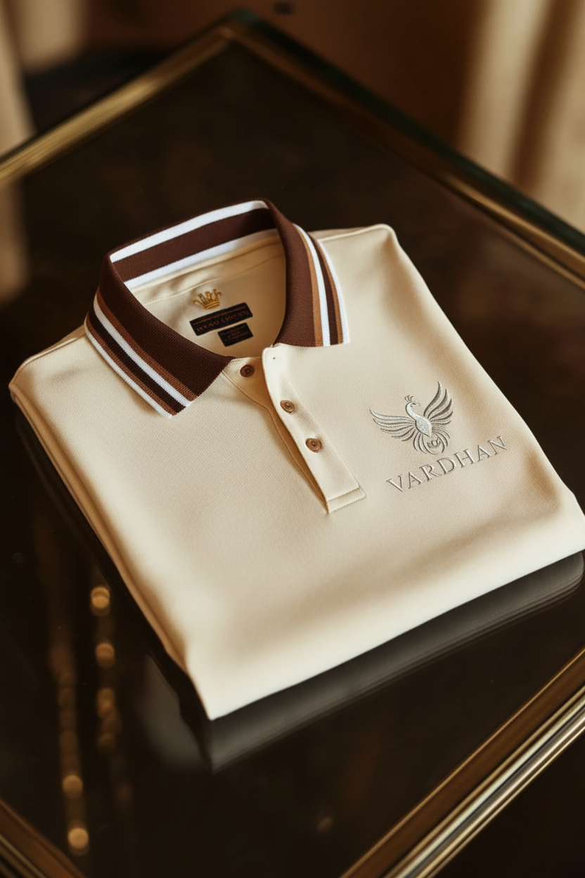 Vardhan Heritage Stripe Polo – Ivory & Chocolate