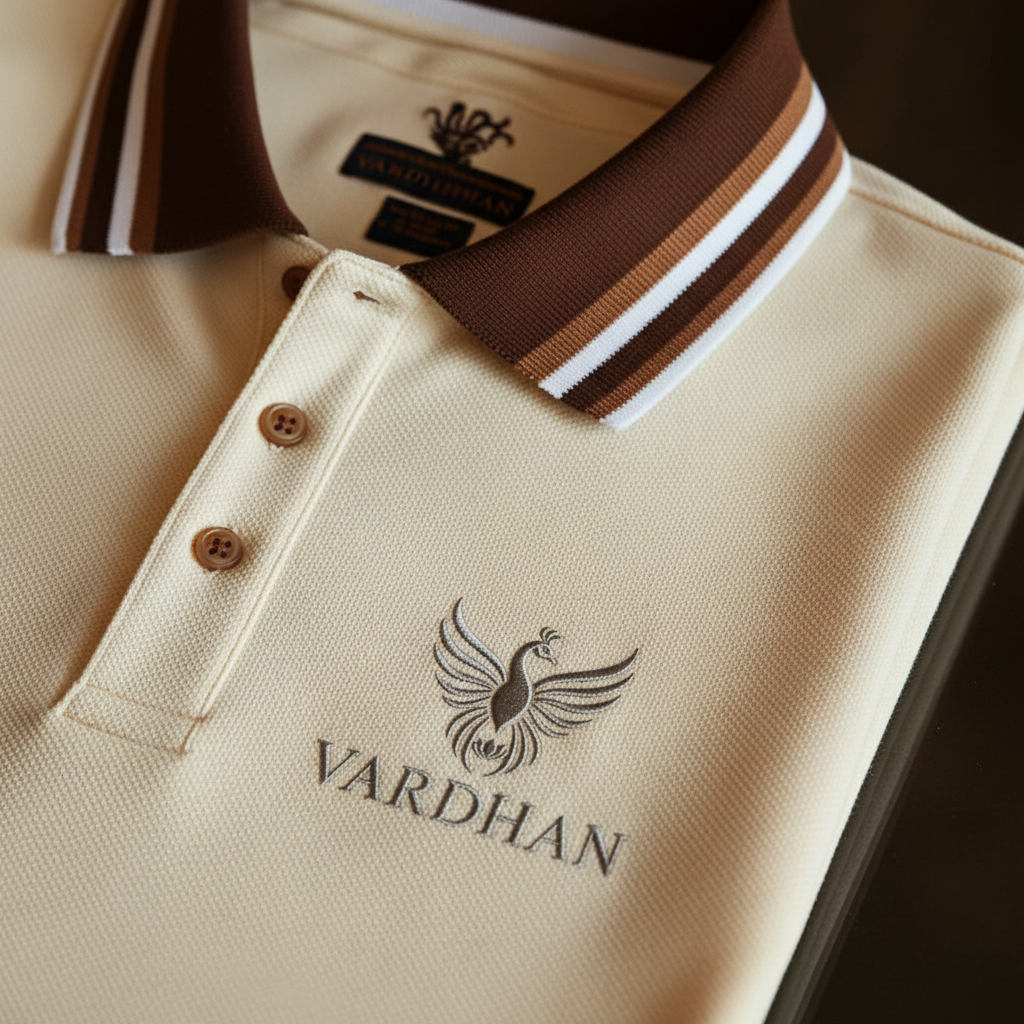Vardhan Heritage Stripe Polo – Ivory & Chocolate