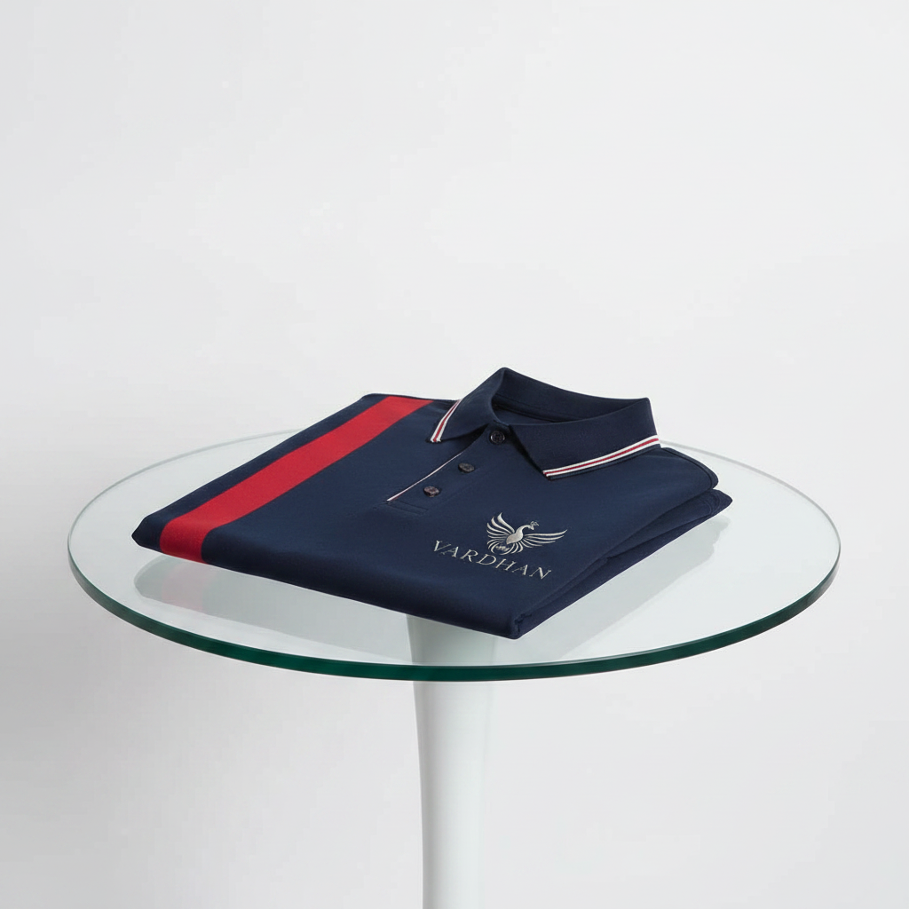 Vardhan Sovereign Stripe Polo – Navy & Crimson