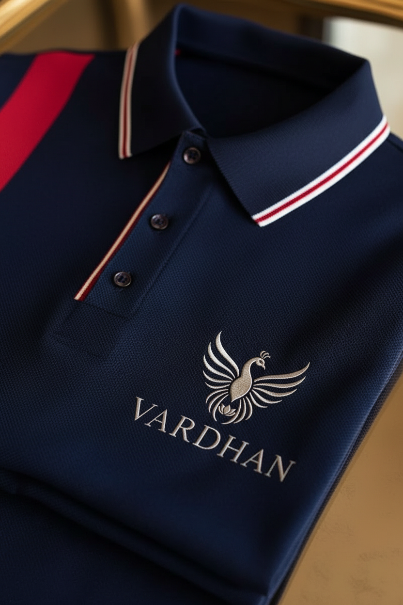 Vardhan Sovereign Stripe Polo – Navy & Crimson
