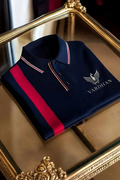 Vardhan Sovereign Stripe Polo – Navy & Crimson