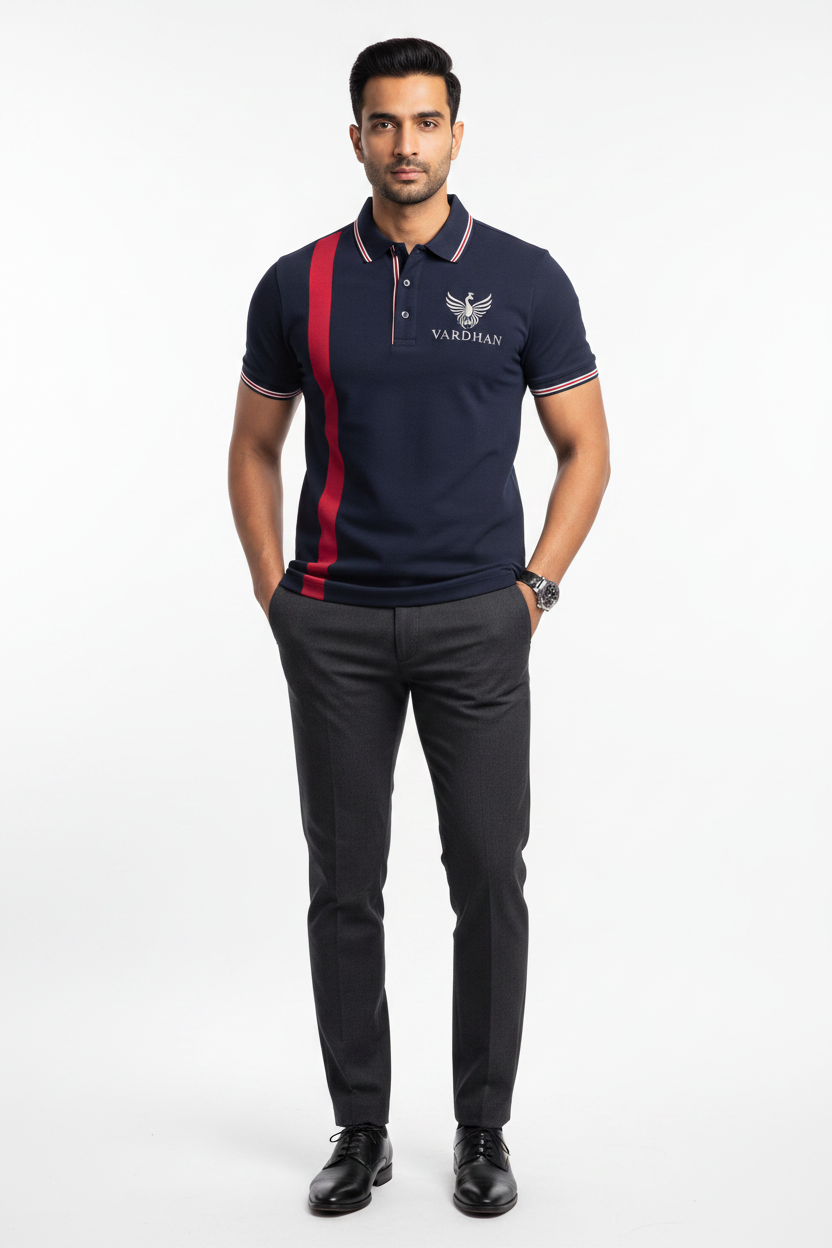Vardhan Sovereign Stripe Polo – Navy & Crimson