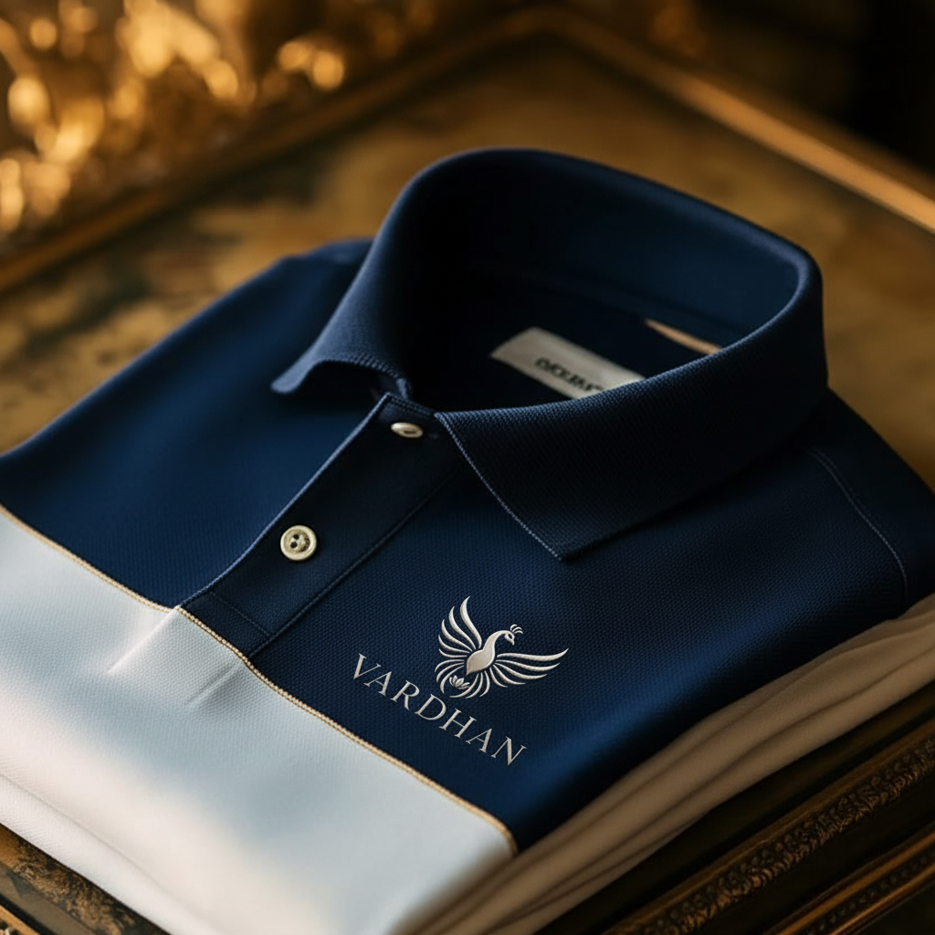 Vardhan Royal Navy Colorblock Polo – Navy & Ivory