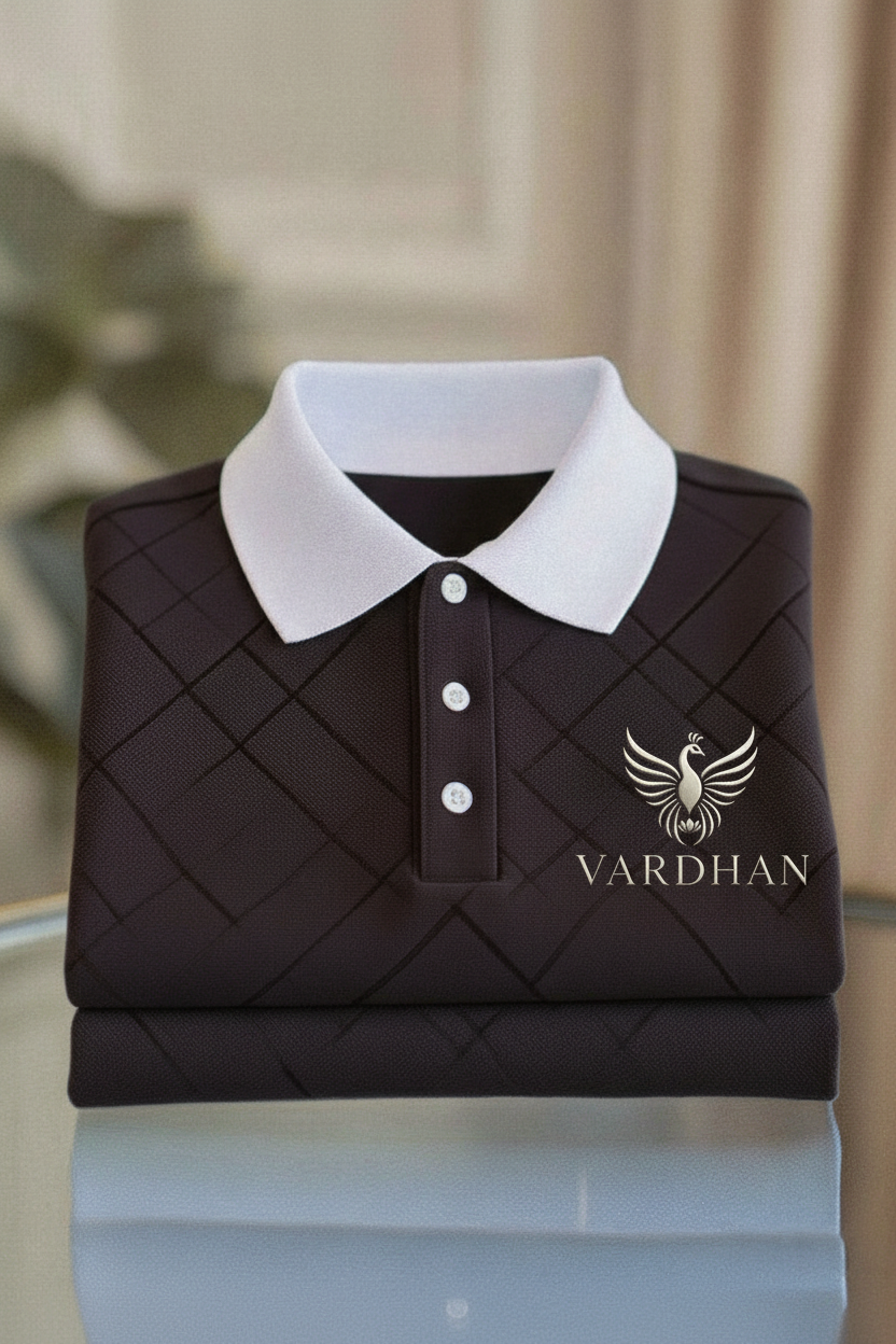 Vardhan Diamond Quilted Polo – Espresso & Ivory