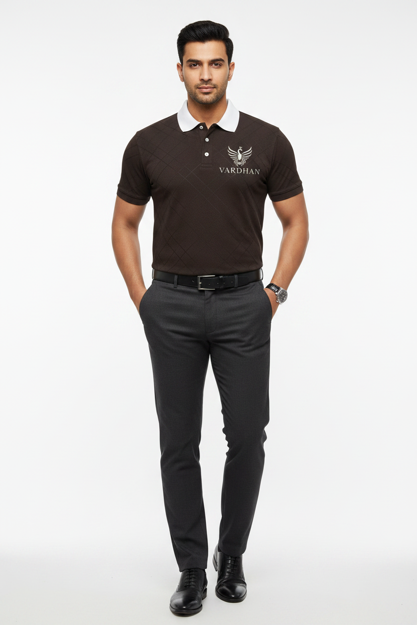Vardhan Diamond Quilted Polo – Espresso & Ivory