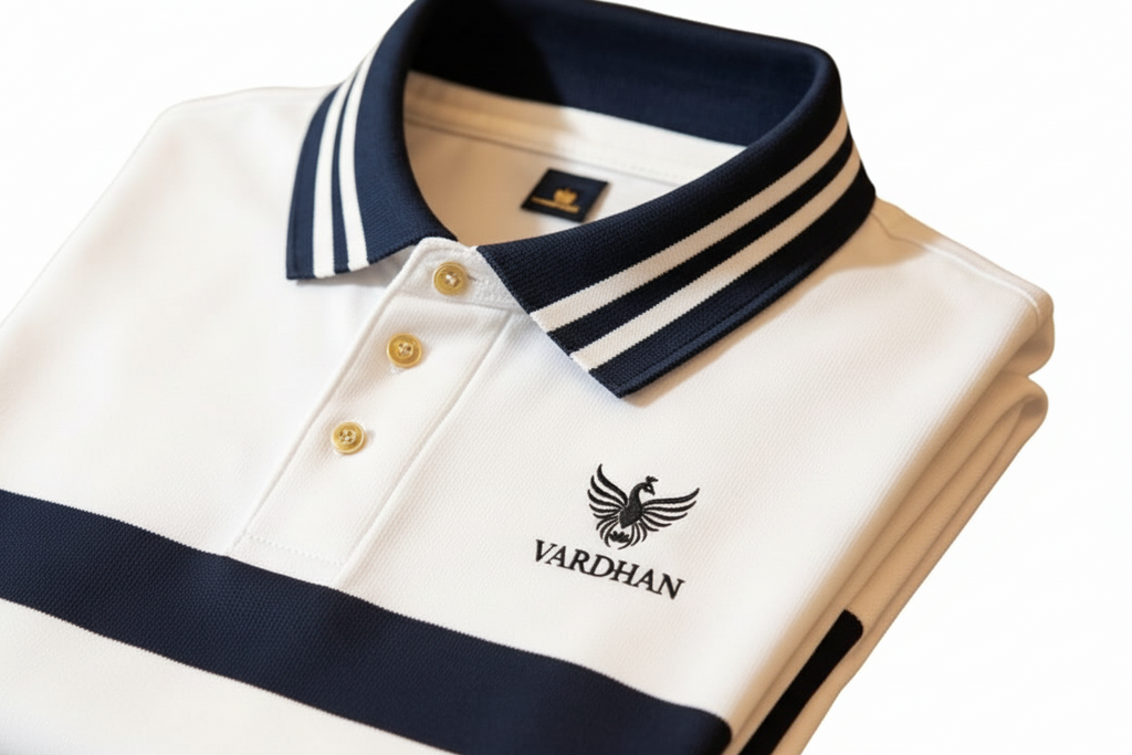 Vardhan Navy Stripe Polo T-Shirt – White Navy
