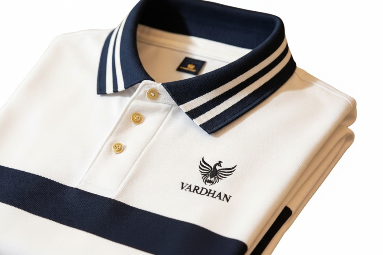 Vardhan Navy Stripe Polo T-Shirt – White Navy