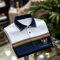 VARDHAN Imperial Crown Premium Polo – White & Navy