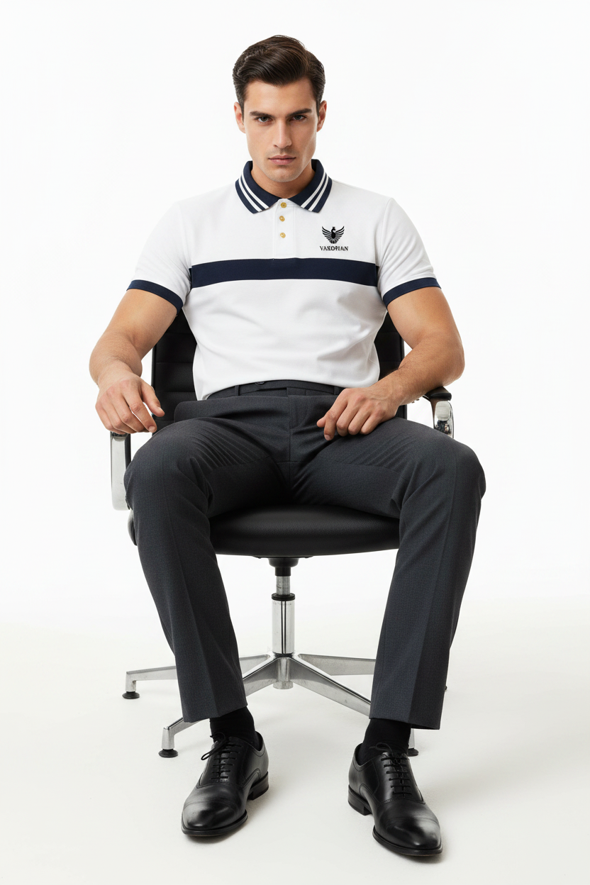 Vardhan Navy Stripe Polo T-Shirt – White Navy