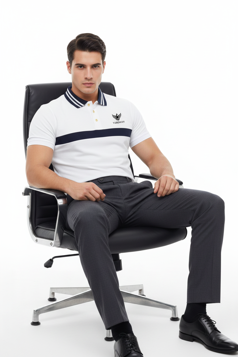 Vardhan Navy Stripe Polo T-Shirt – White Navy