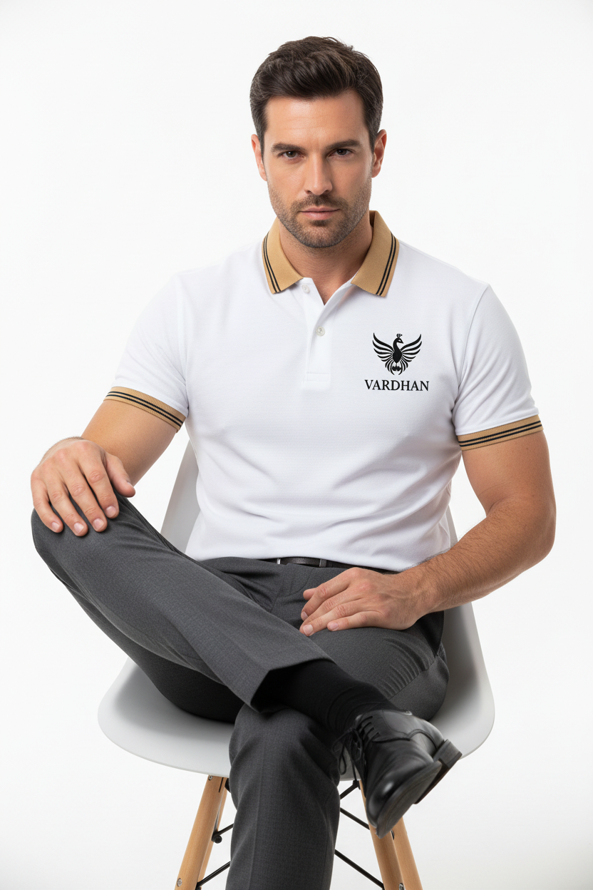Vardhan Signature Polo T-Shirt – White Gold