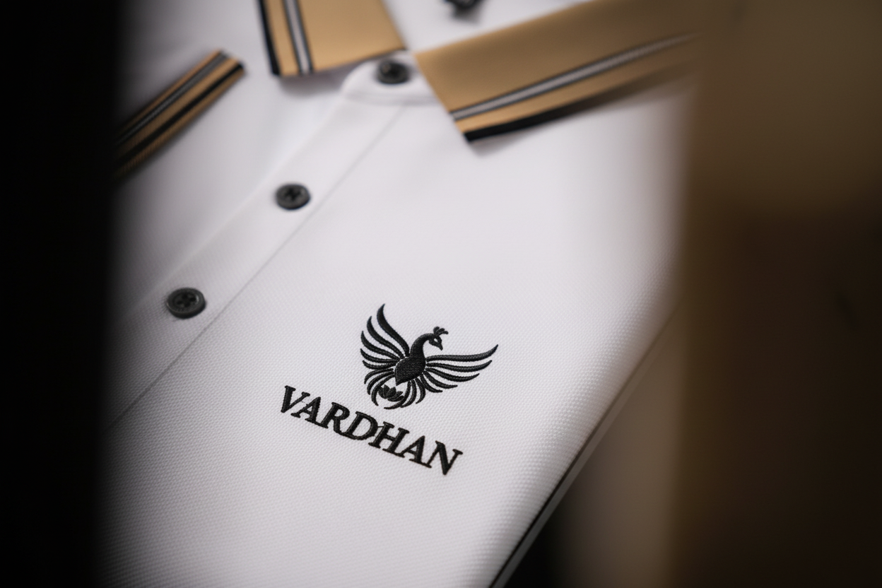 Vardhan Signature Polo T-Shirt – White Gold