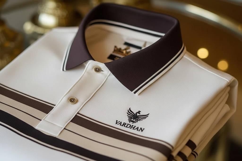 Vardhan Stripe Royale Polo – White Mocha