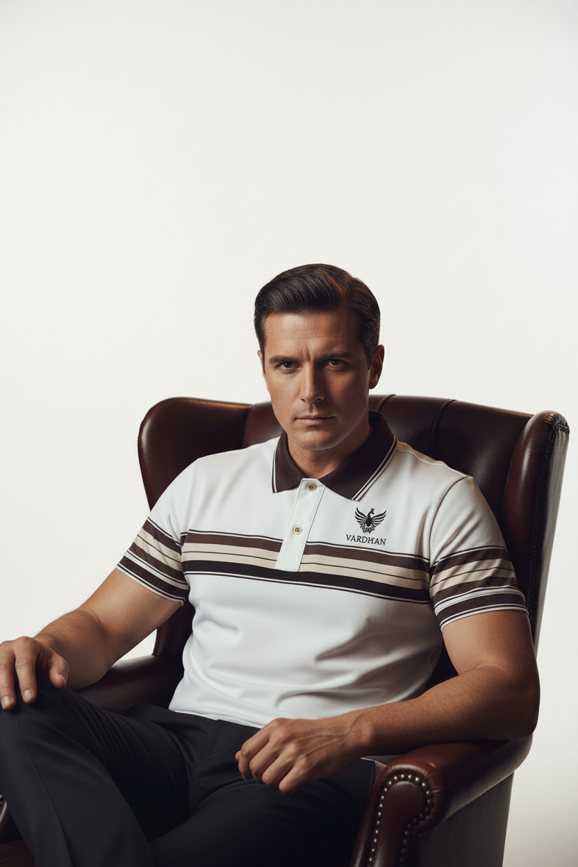 Vardhan Stripe Royale Polo – White Mocha