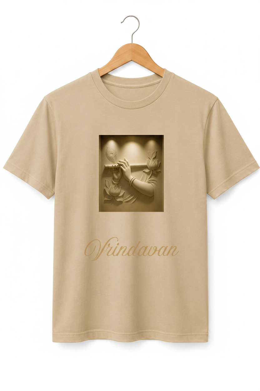 Vrindavan — Krishna Flute Gold Relief Art Premium Black T-Shirt
