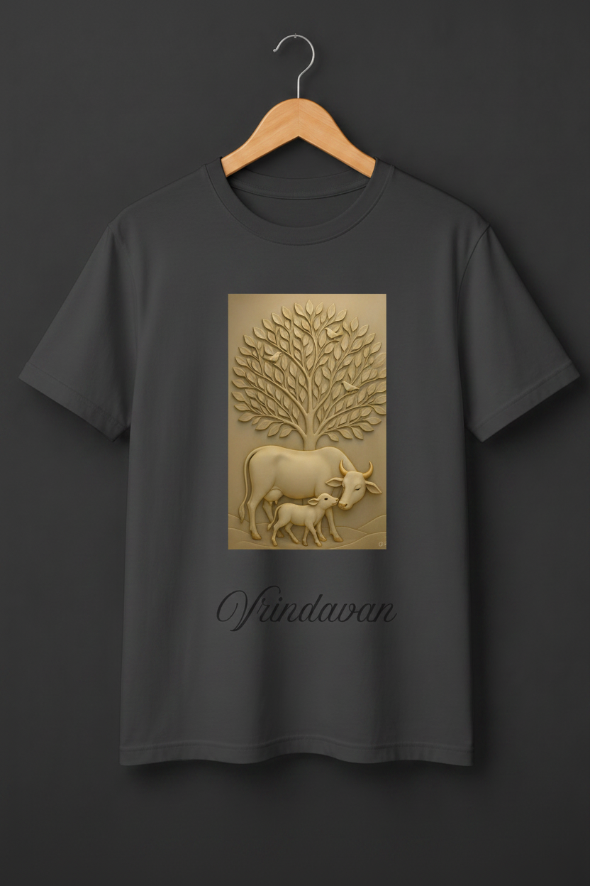 Vrindavan — Sacred Stone Relief Art Premium Beige T-Shirt