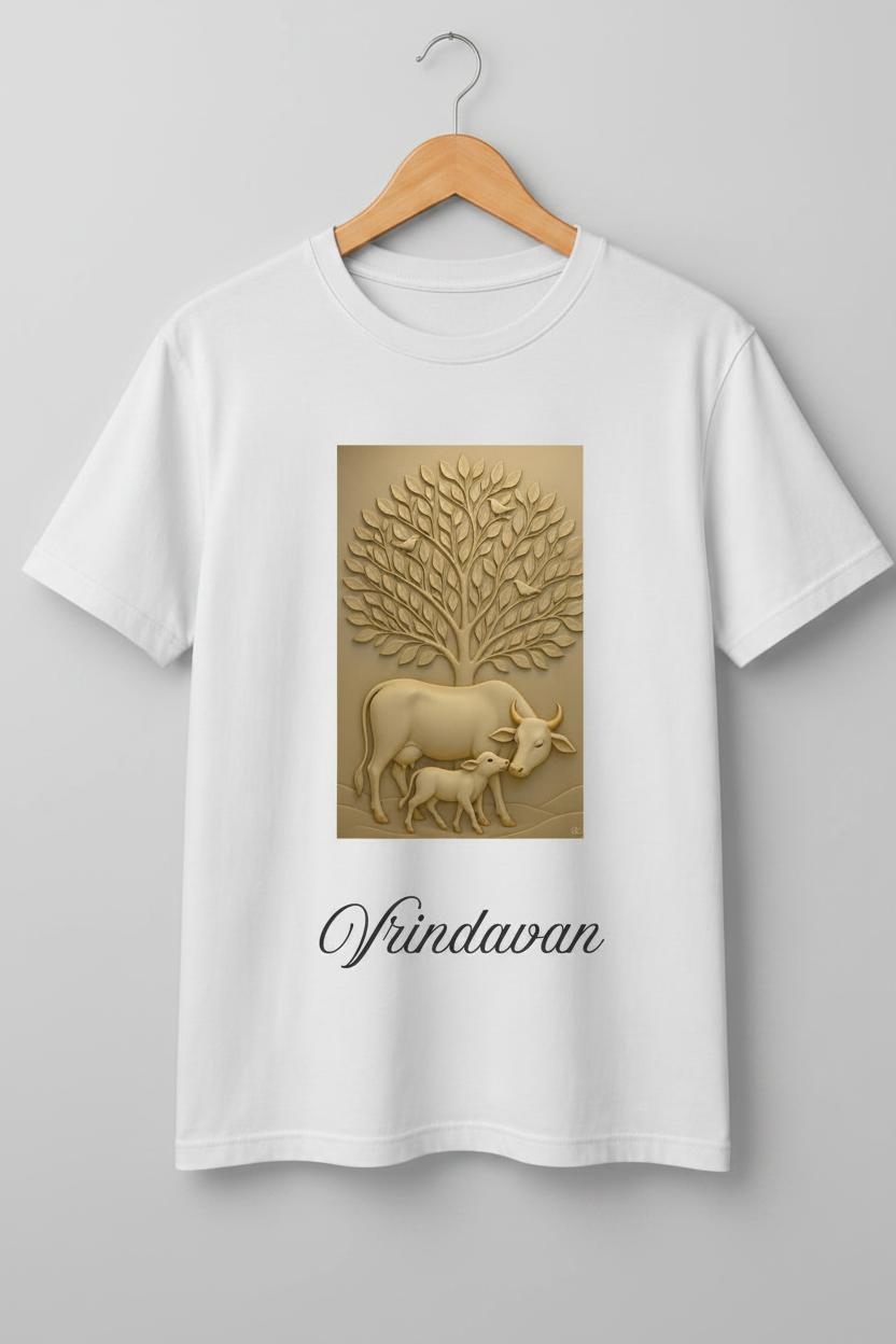 Vrindavan — Sacred Stone Relief Art Premium Beige T-Shirt
