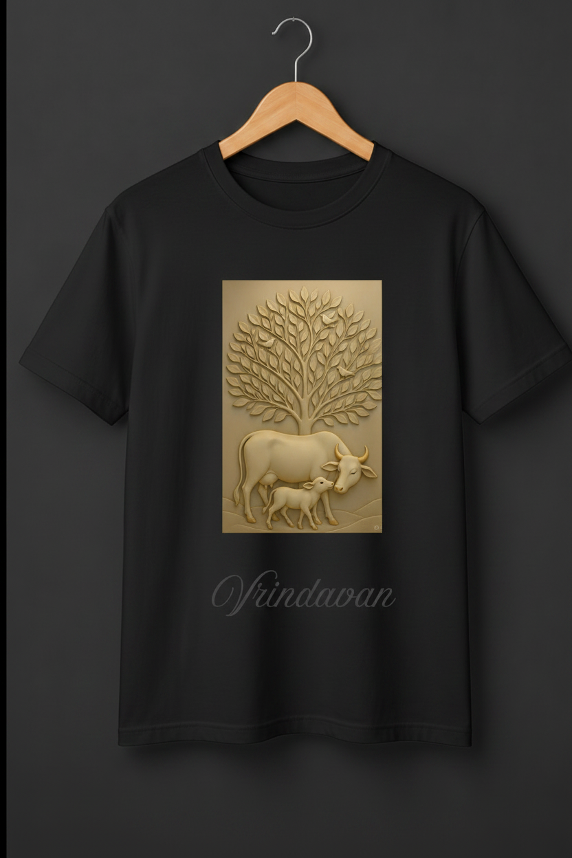 Vrindavan — Sacred Stone Relief Art Premium Beige T-Shirt