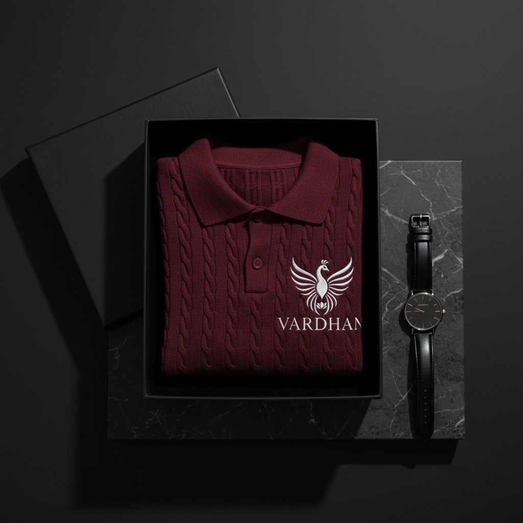 Vardhan Vino Polo — Deep Wine Cable-Knit | Women's